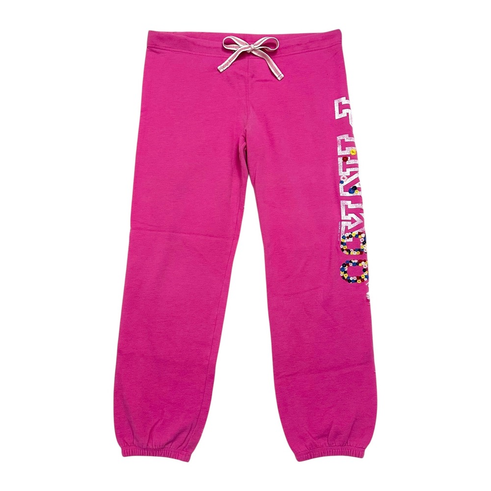 Victorias Secret PINK Sweatpants Large Pink Floral Embroidered Logo Joggers 86